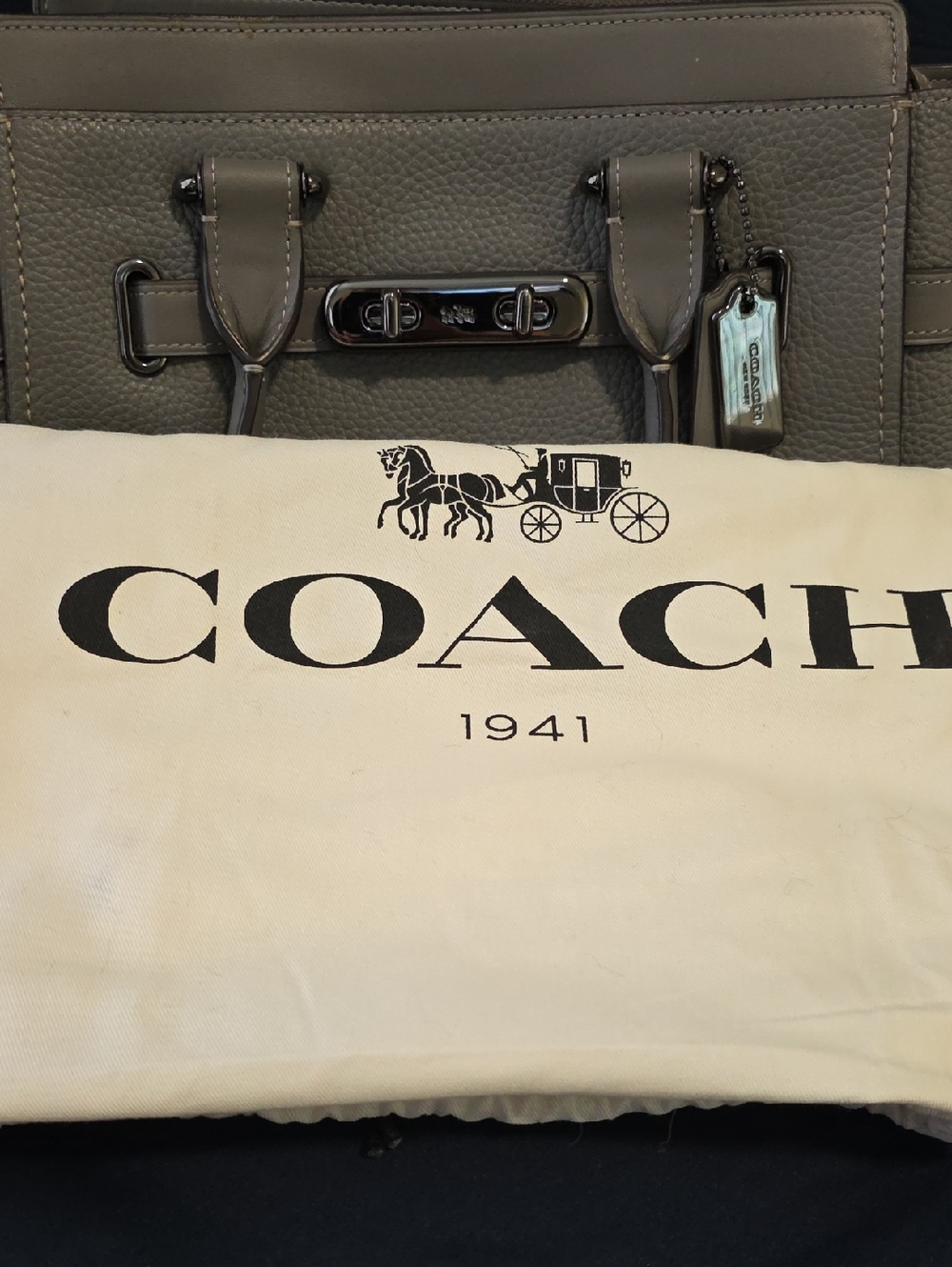 Coach Swagger 27 Carryall Pebbled Leather Satchel in Heather Gray Gunmetal - Picture 9 of 9